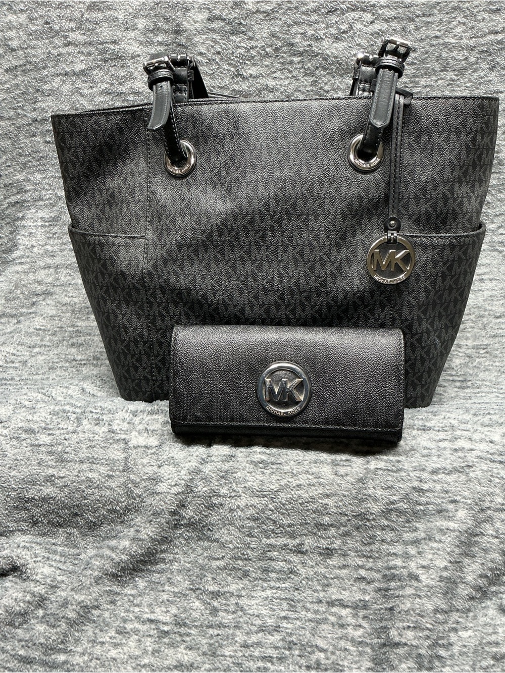 Purse and wallet- Michael Kors Charcoal Black Monogram  travel set